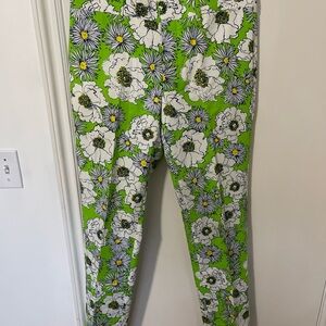 Prada Green and White Floral Pants